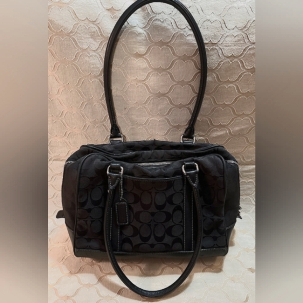 COACH Limited Edition Vintage Black Monogram Jacquard & Leather Boston Bag